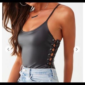 Faux leather bodysuit
